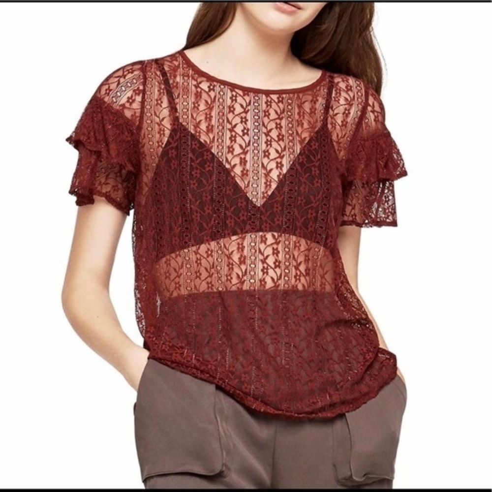 BCBGeneration Lace Vented Tiered-Sleeve Top